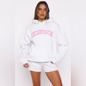 White Fox NWT Vol. 1 Front Pink Graphic Oversized Hoodie Grey Marle Size L/XL